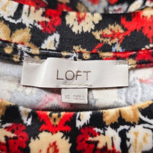 Loft Dark Floral Forest Velour Velvet Soft Knit Long Sleeve Crew Neck Top XS - Picture 5 of 10